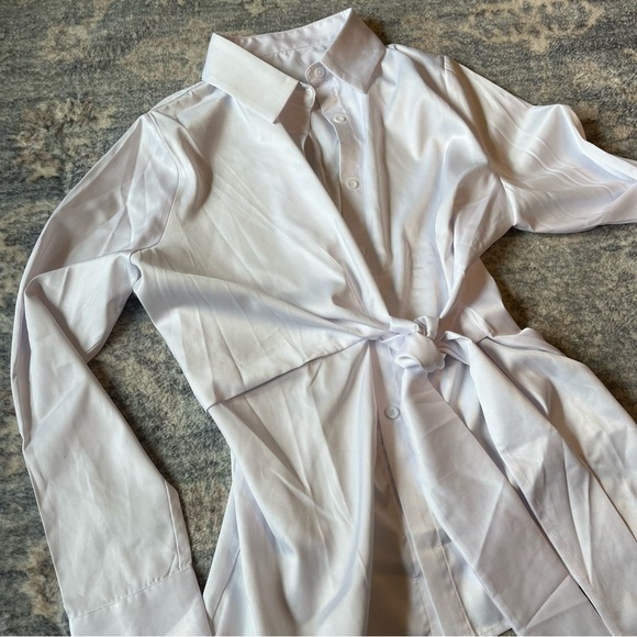 Commense White Semi-Sheer Button Down Tied Long Shirt - Picture 4 of 6